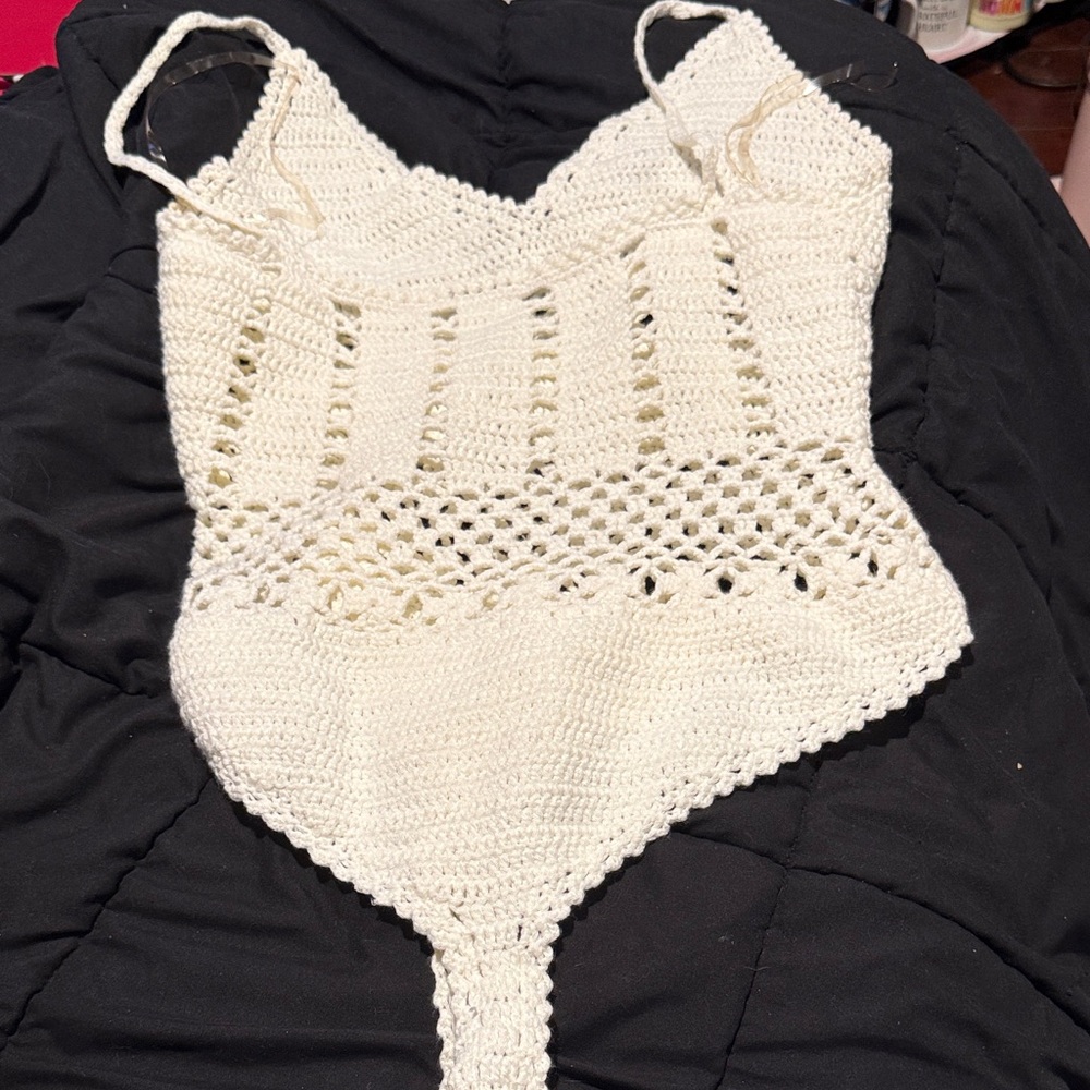 Crochet White/cream colored One-Piece body suit Sz.L - Picture 7 of 15